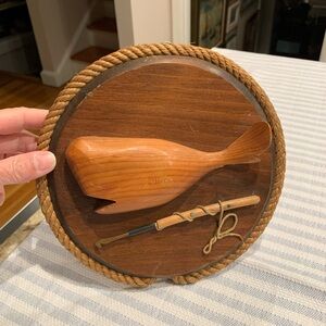 Vintage Wooden Plaque Whale with Harpoon